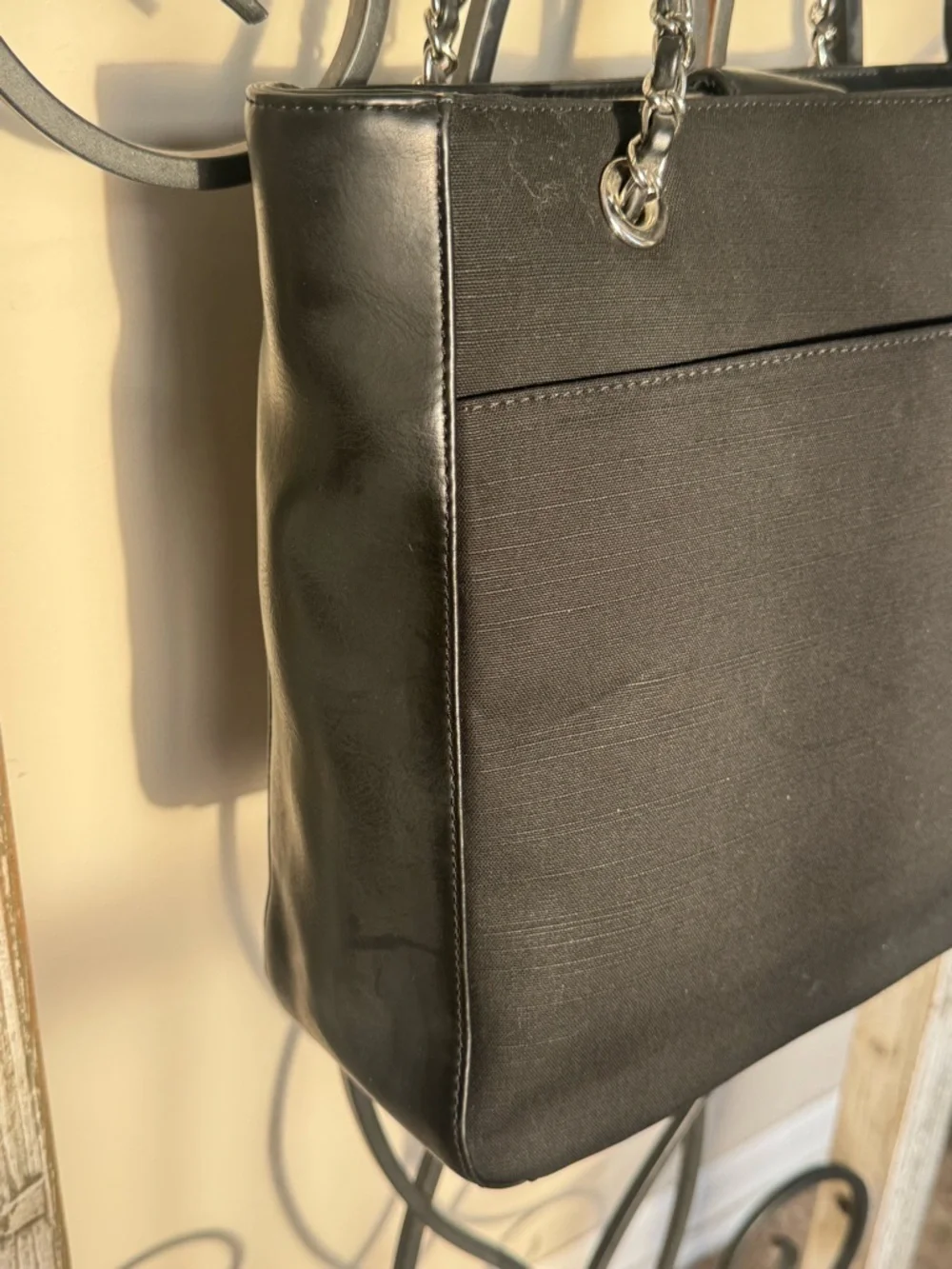 Lucy Pereda Black Embroidered Floral Birds Tote Shoulder Bag Chain Strap‎ Boho
